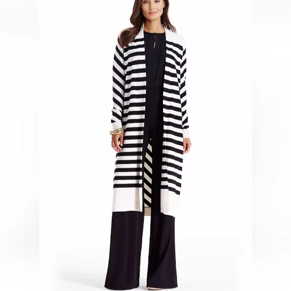 diane von furstenberg carlisle silk blend striped longline cardigan - Picture 1 of 15